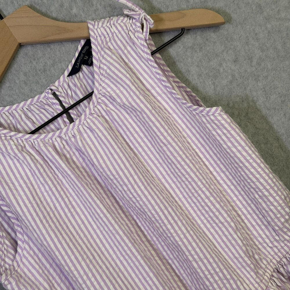 Lands’ End Girls Sleeveless Dress – Size 12 – Purple & White Striped